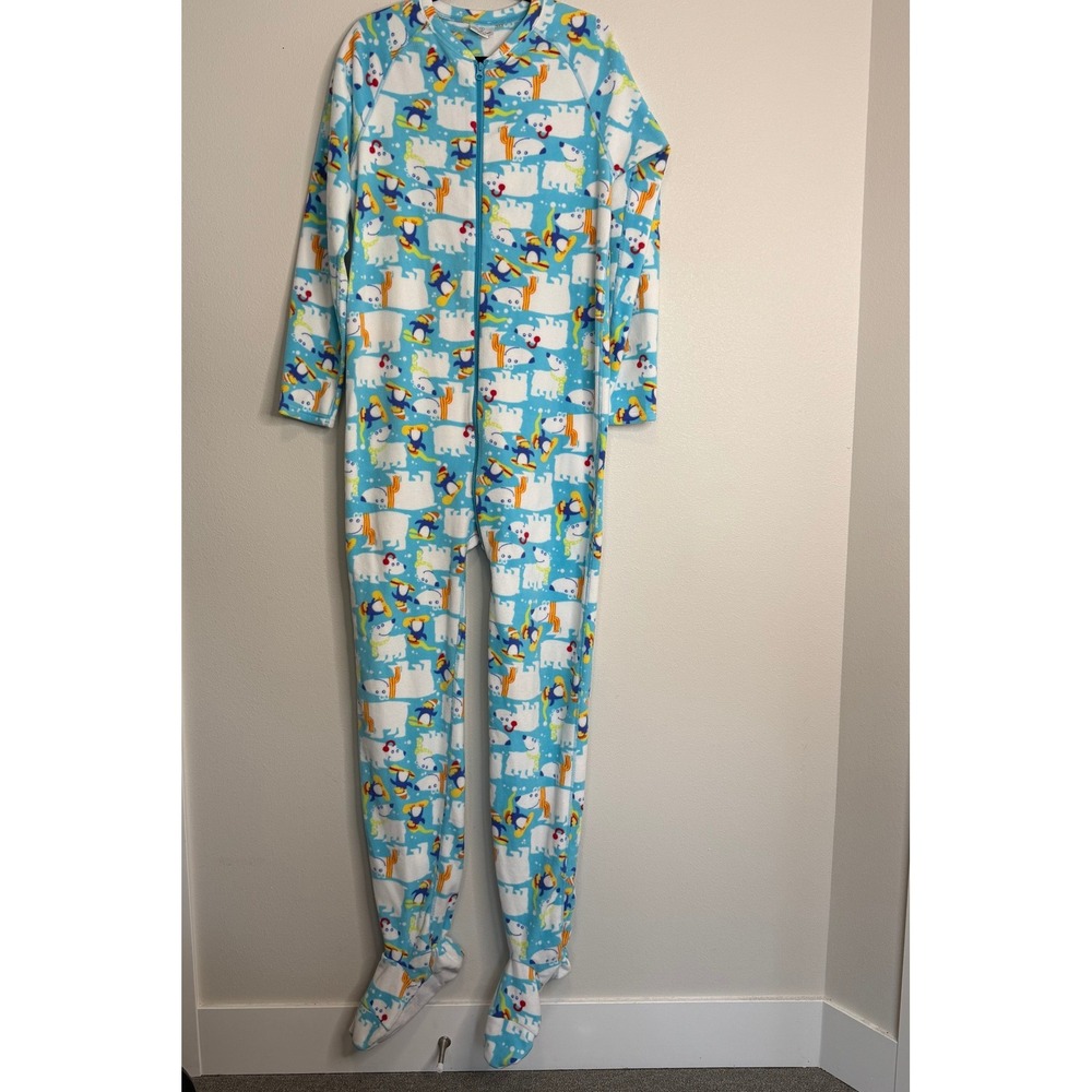 Hanna Andersson Adult Unisex Fleece Footed Pajamas Polar Bear Penguin Blue S